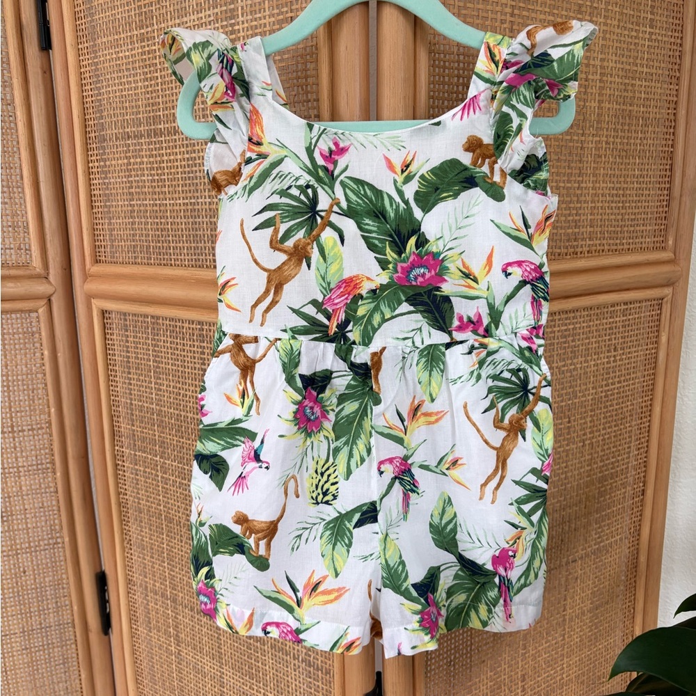 Janie and Jack Jungle Adventure Romper in White and Green Size: 3T